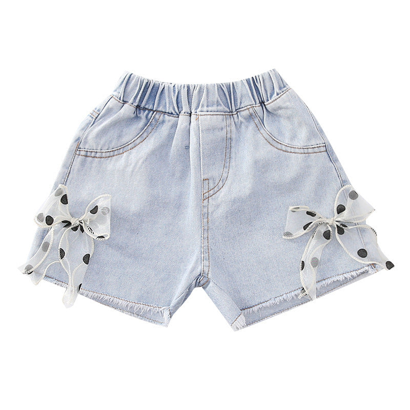 Girls' Summer Denim Shorts with Bow Detail