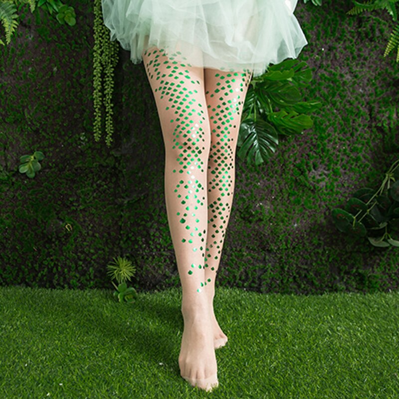 Women's Sheer Mermaid-Scale Foil Print Tights