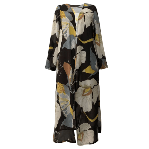 Printed Chiffon Cardigan, Long Beach Cover-Up