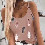 Women's Summer Feather Print Spaghetti Strap Tank Top