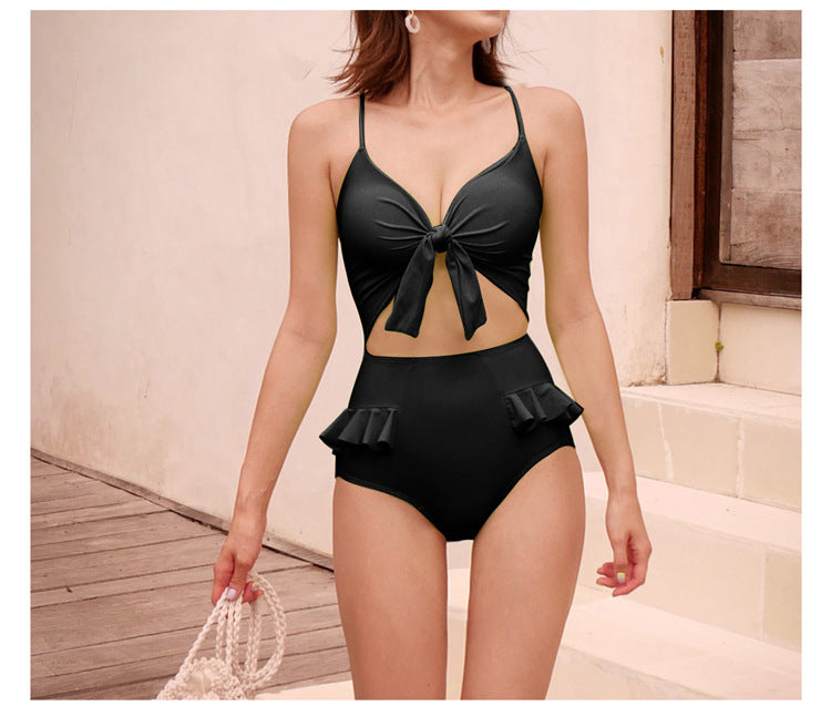 Tie-Front Ruffle One-Piece Swimsuit