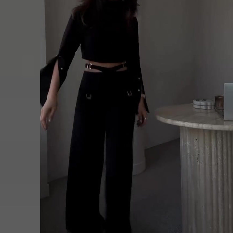2024 Autumn New Women's Crop Top and High-Waist Pants Set