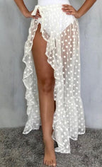 Sheer Mesh Ruffle Sarong Beach Cover-Up Skirt