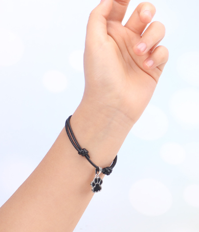 Adjustable Bracelet with Black and White Dog Paw Print