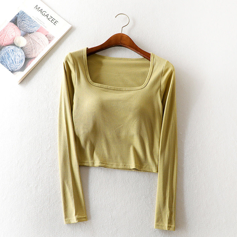 Autumn Square Neck Long Sleeve Crop Top with Pad