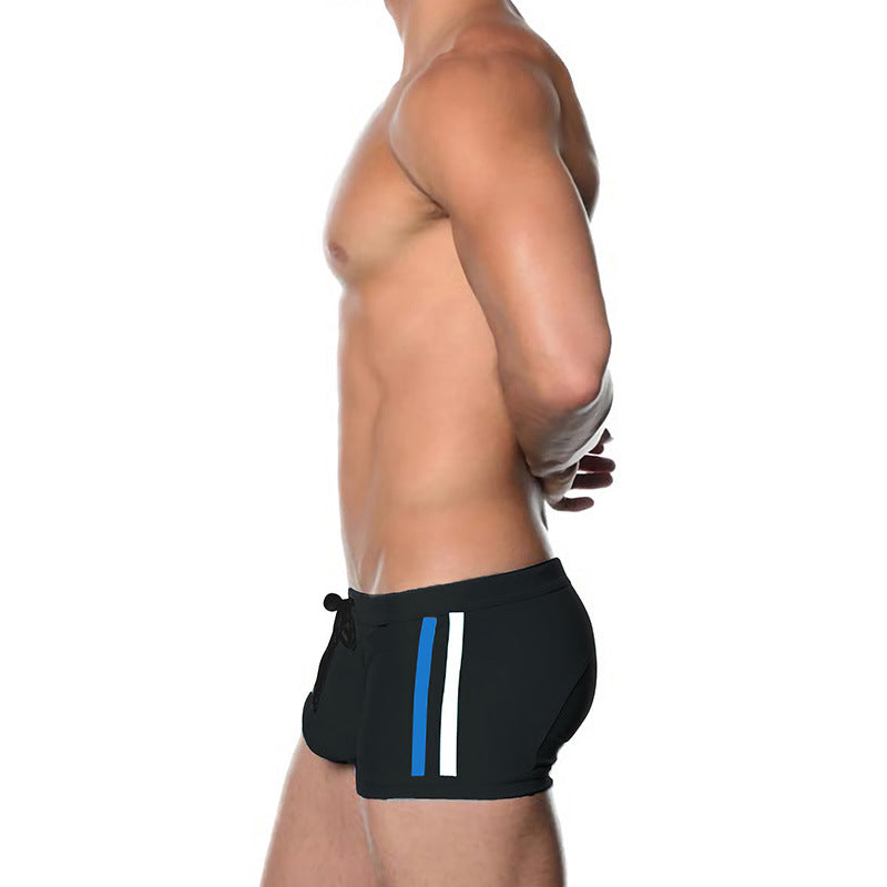 Men's Square Cut Swim Trunks with Side Stripe