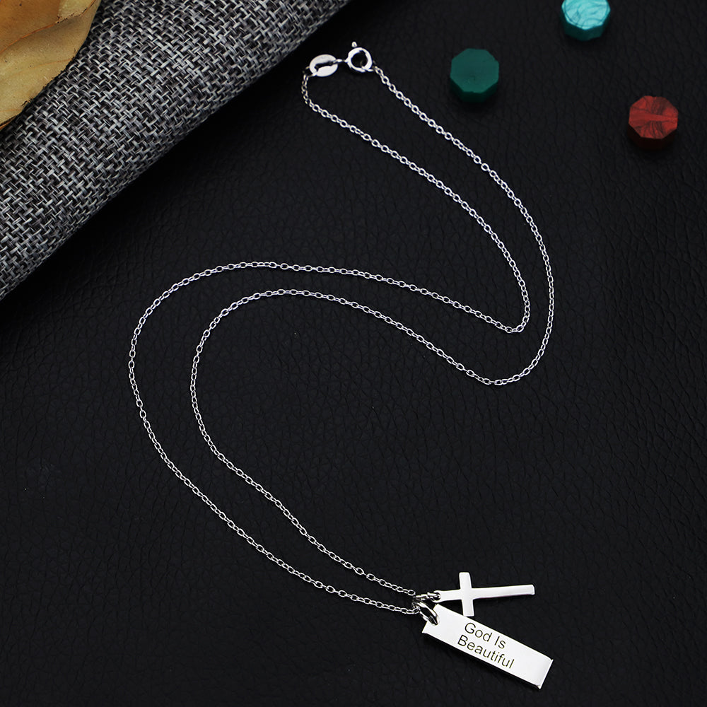 925 Silver Cross Necklace with Square Pendant | Christian Jewelry