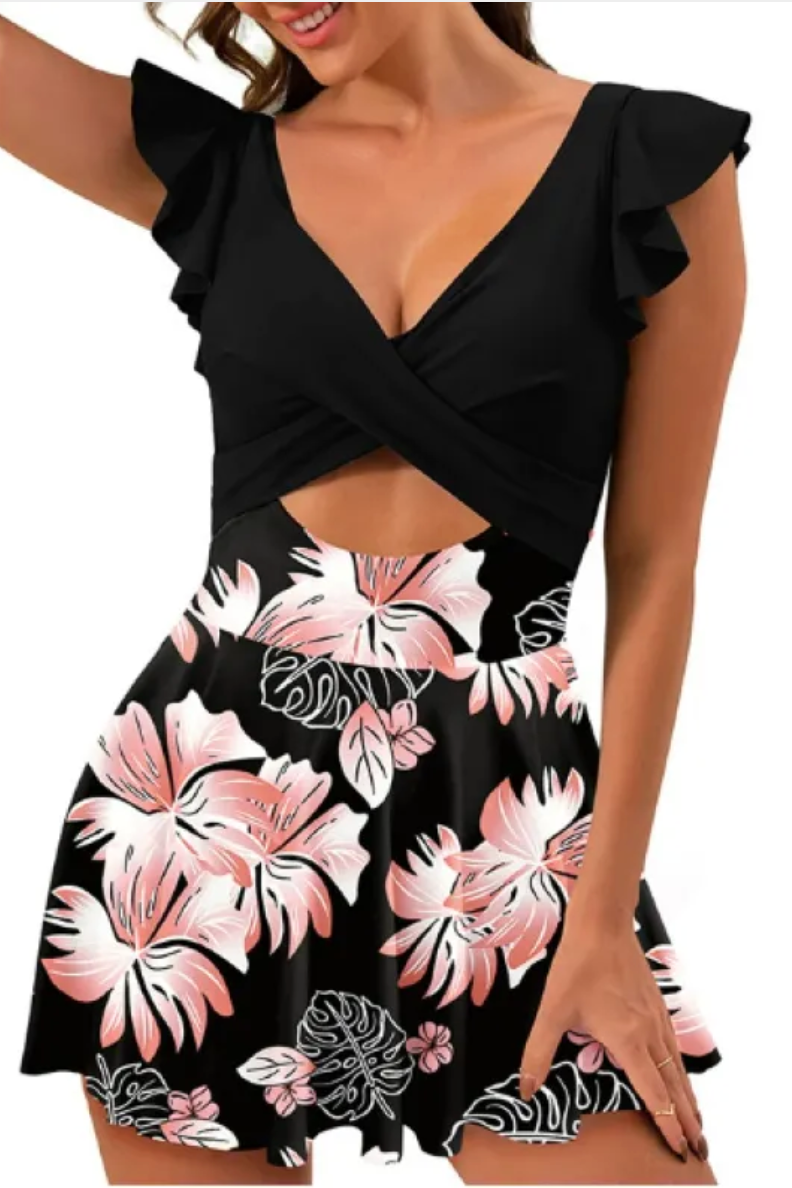Ruffle Cross-Front Swim Dress
