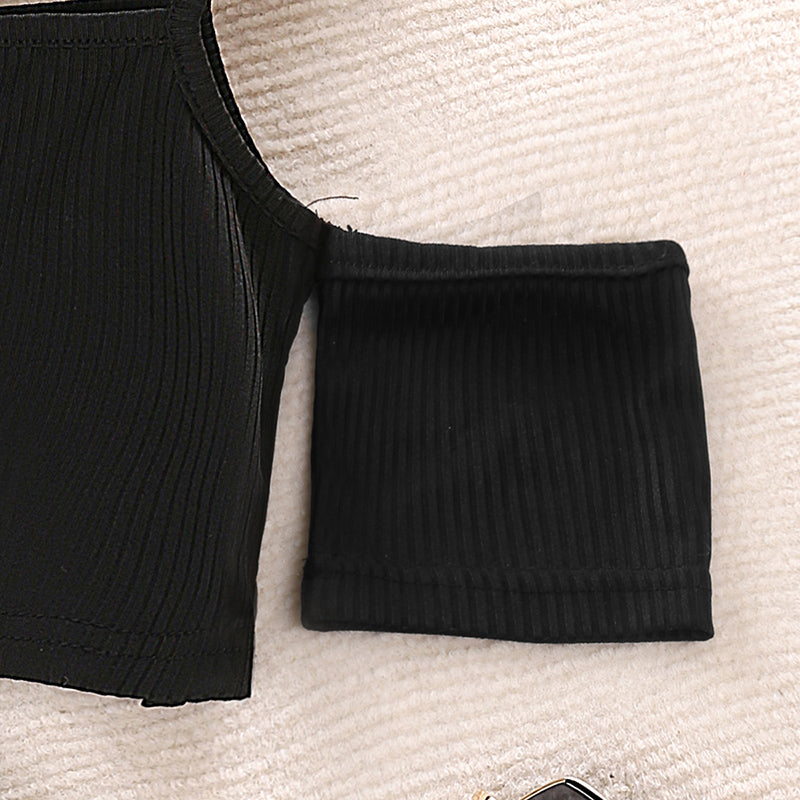 Girls' Summer Casual Off-Shoulder Set with Striped Shorts