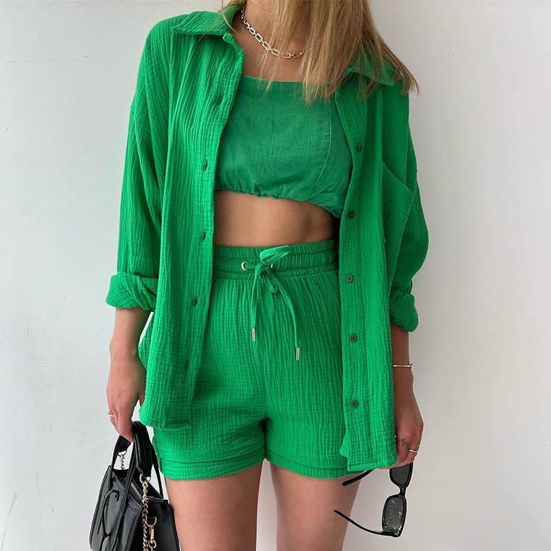 Women's Long Sleeve Shirt & Shorts Casual Two-Piece Set