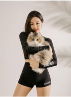 Women's Long-Sleeve Zip Rash Guard and Swim Shorts Set