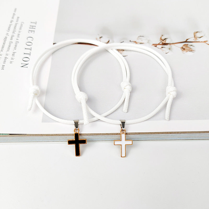 Alloy Cross Wax Rope Bracelet for Men and Women