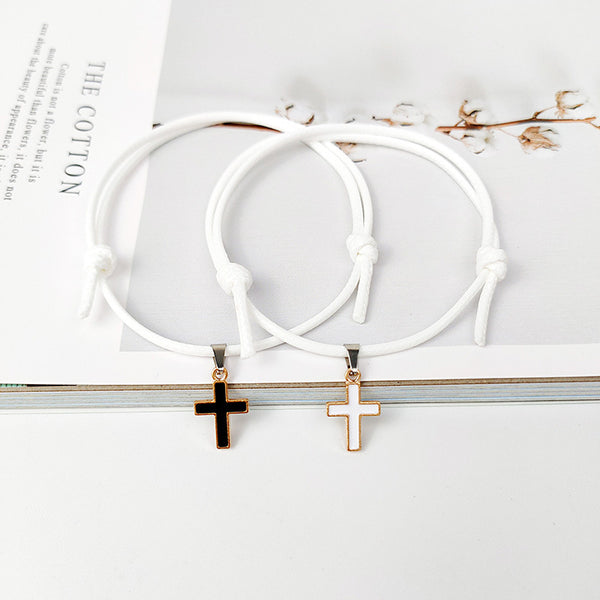 Alloy Cross Wax Rope Bracelet for Men and Women