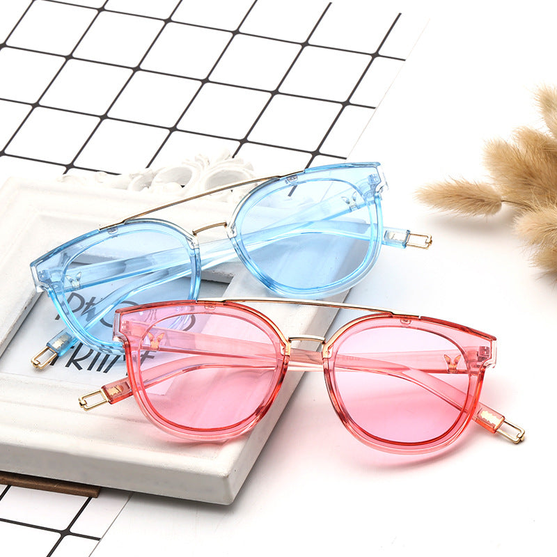 Retro Brow-Bar Round Sunglasses