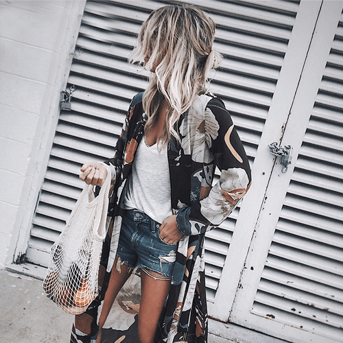 Printed Chiffon Cardigan, Long Beach Cover-Up
