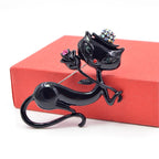 Stylish Korean Black Cat Brooch with Rose Design