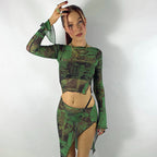 2022 Women's Long Sleeve Crop Top with Print