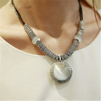 Fashionable Cat's Eye Stone Necklace with Leather Cord