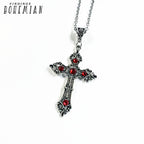 Large Silver Baroque Christian Cross Necklace with Crystals | Christian Jewelry