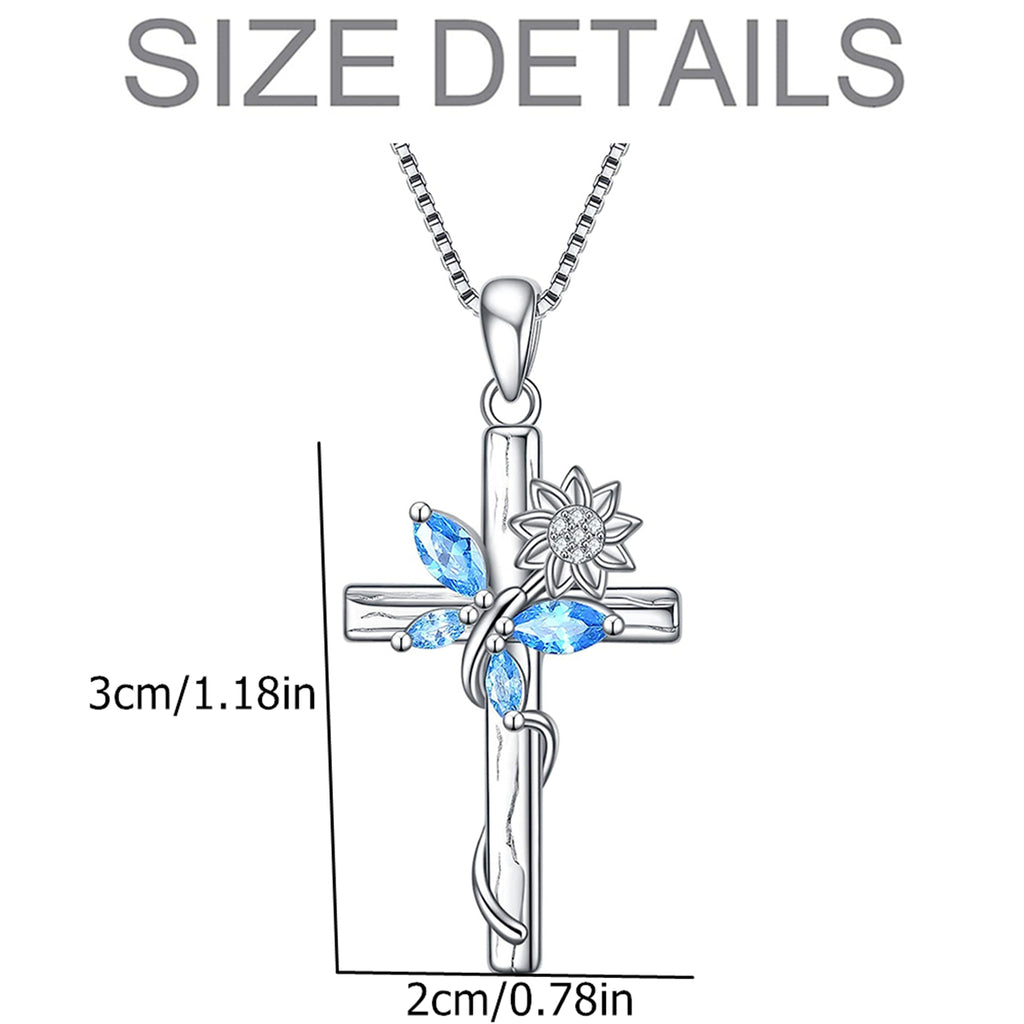 Blue Crystal Butterfly Sunflower Cross Pendant Necklace