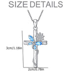 Blue Crystal Butterfly Sunflower Cross Pendant Necklace