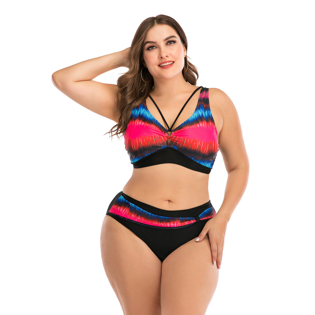 Plus Size Ombre Strappy High-Waist Bikini Set