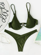 Two-Piece Steel Bracket Solid Color Bikini Swimsuit