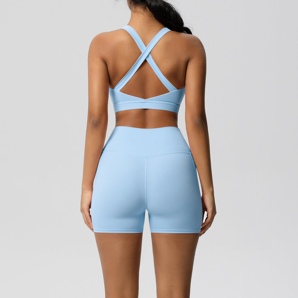 Women's Solid Color Yoga Vest & Shorts Set