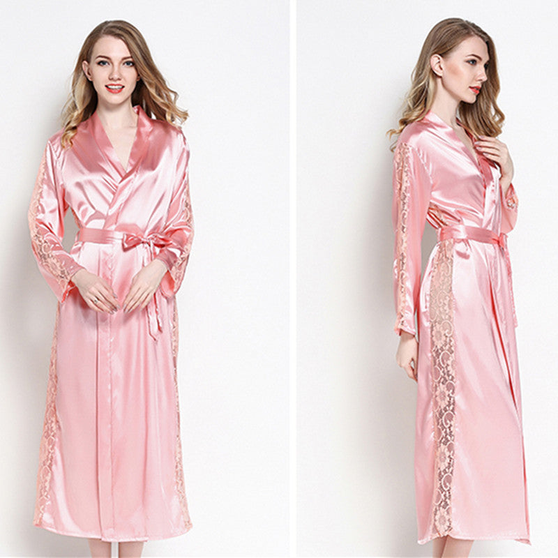 Women's Satin Lace Trim Sleepwear Robe and Pajamas
