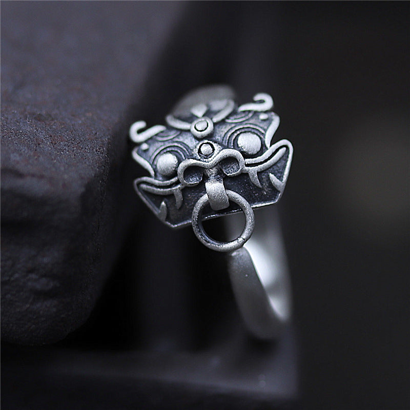 Thai Silver Animal Head Applique Ring - Pepper God Beast | Jewelry