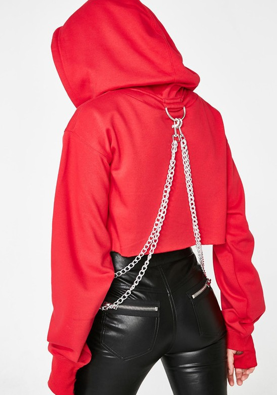 Hooded Crop Top Sweatshirt with Chain Details | Streetwear