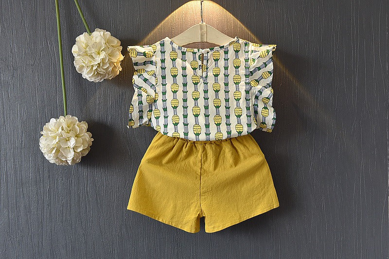 Girls Pineapple Sleeve Shorts Set