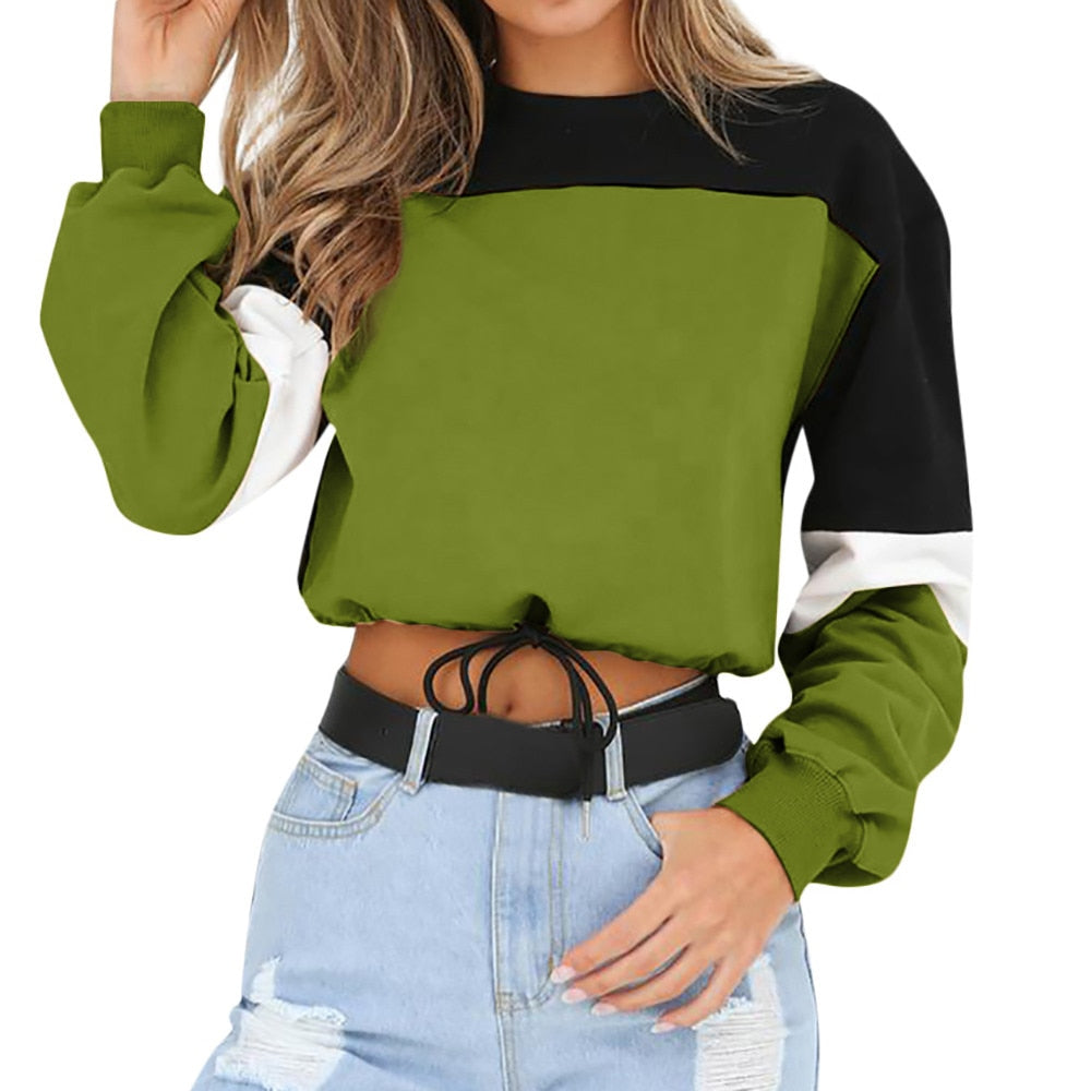 Cut-Out Cropped Hoodie with Tie Detail for Women