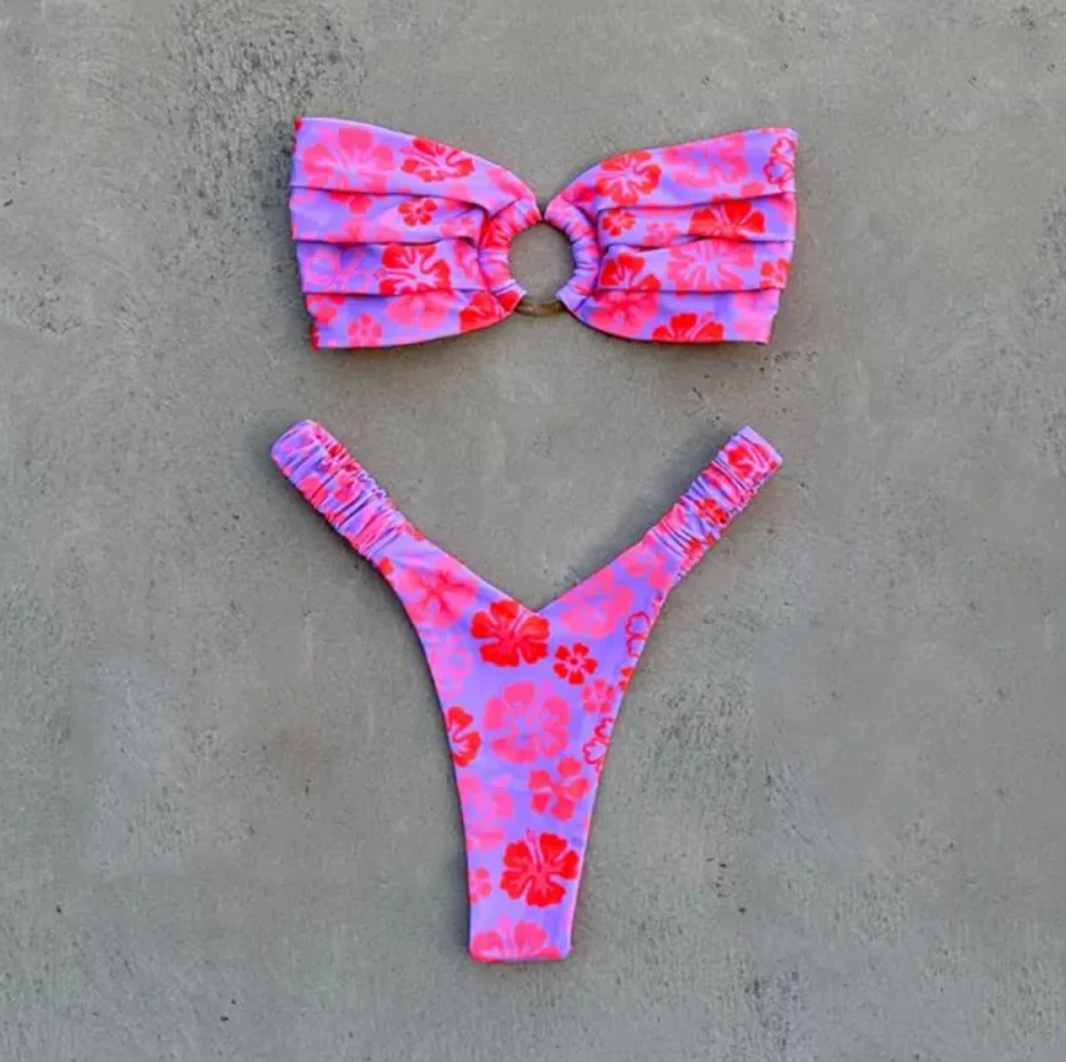 Women's Retro Floral Bandeau Bikini Set