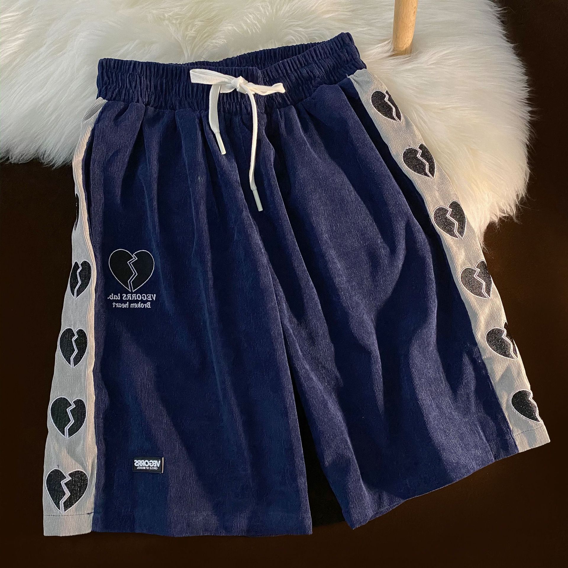 Retro Love Embroidery Women's Summer Loose Shorts