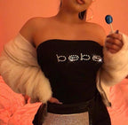 Rhinestone Bebe Tube Top - Vintage Y2K Girls Tank