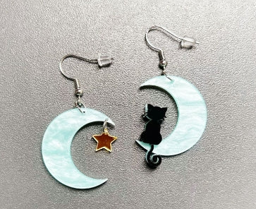 Cat and Moon Star Earrings for Girls - Wholesale Fashion