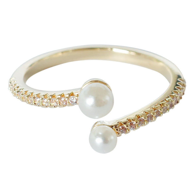 Pearl Rhinestone Cross Ring with Unique Design