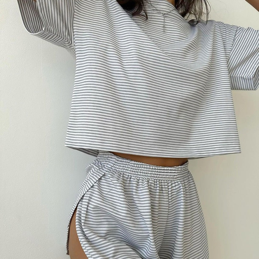 Women's Striped Knit Pajama Shorts Set