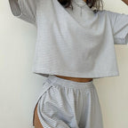 Women's Striped Knit Pajama Shorts Set