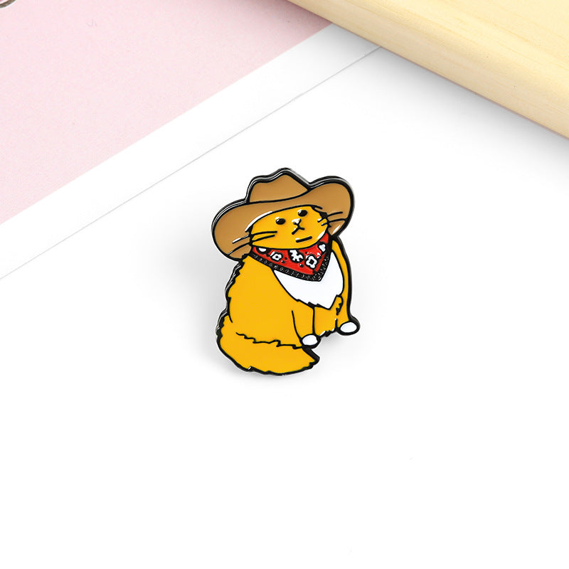 Creative Cartoon Cowboy Cat Alloy Brooch Accessory