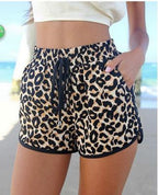 Leopard Print Drawstring Beach Shorts