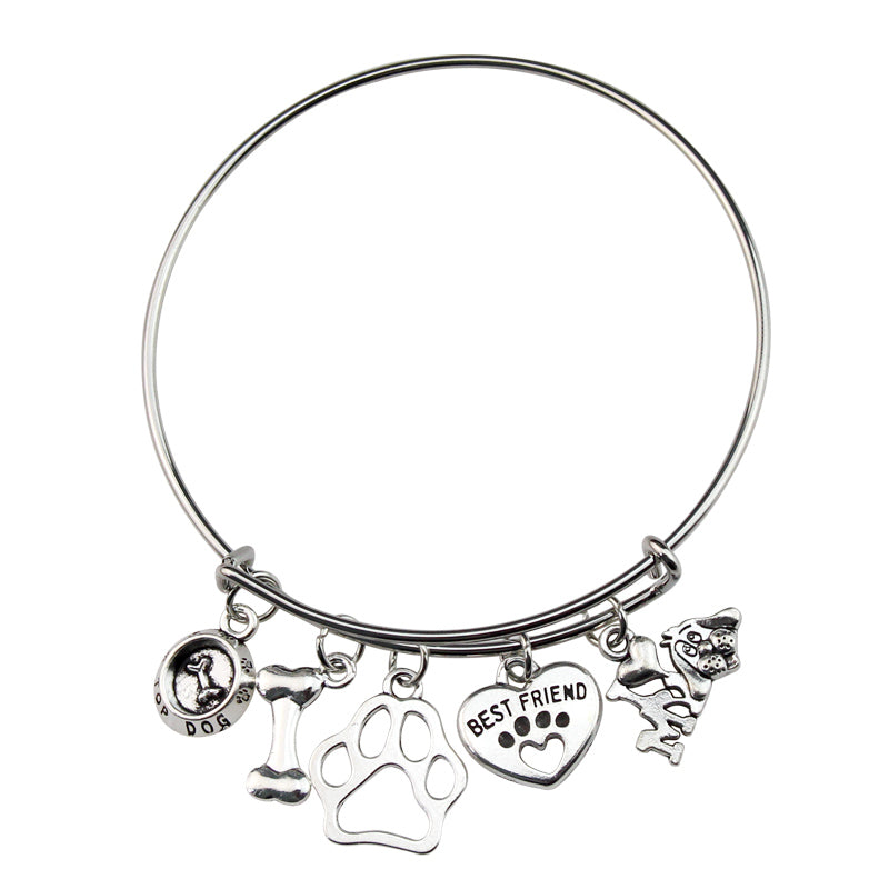 Mini I Love My Dog Bracelet with Paw Print Design