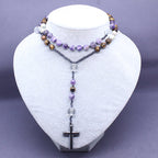 Rosary Necklace with Amethyst and Tiger Eye Stones | Christian Jewelry