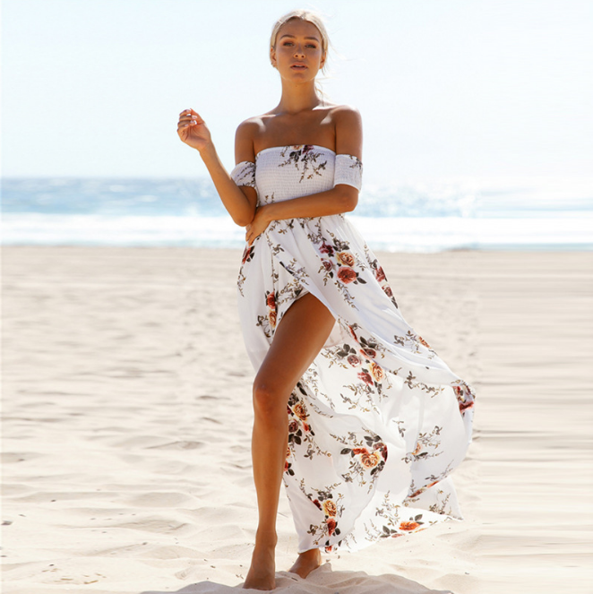 Off-Shoulder Floral Maxi Beach Dress