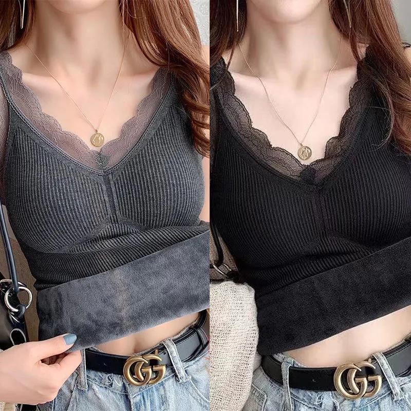 Lace Thermal Tank Top with Built-in Padding for Women