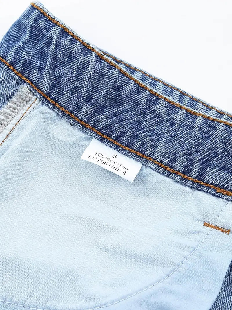 Blue High Rise Distressed Ripped Denim Shorts for Women