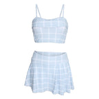 Plaid Crop Top and Swim Skirt Set