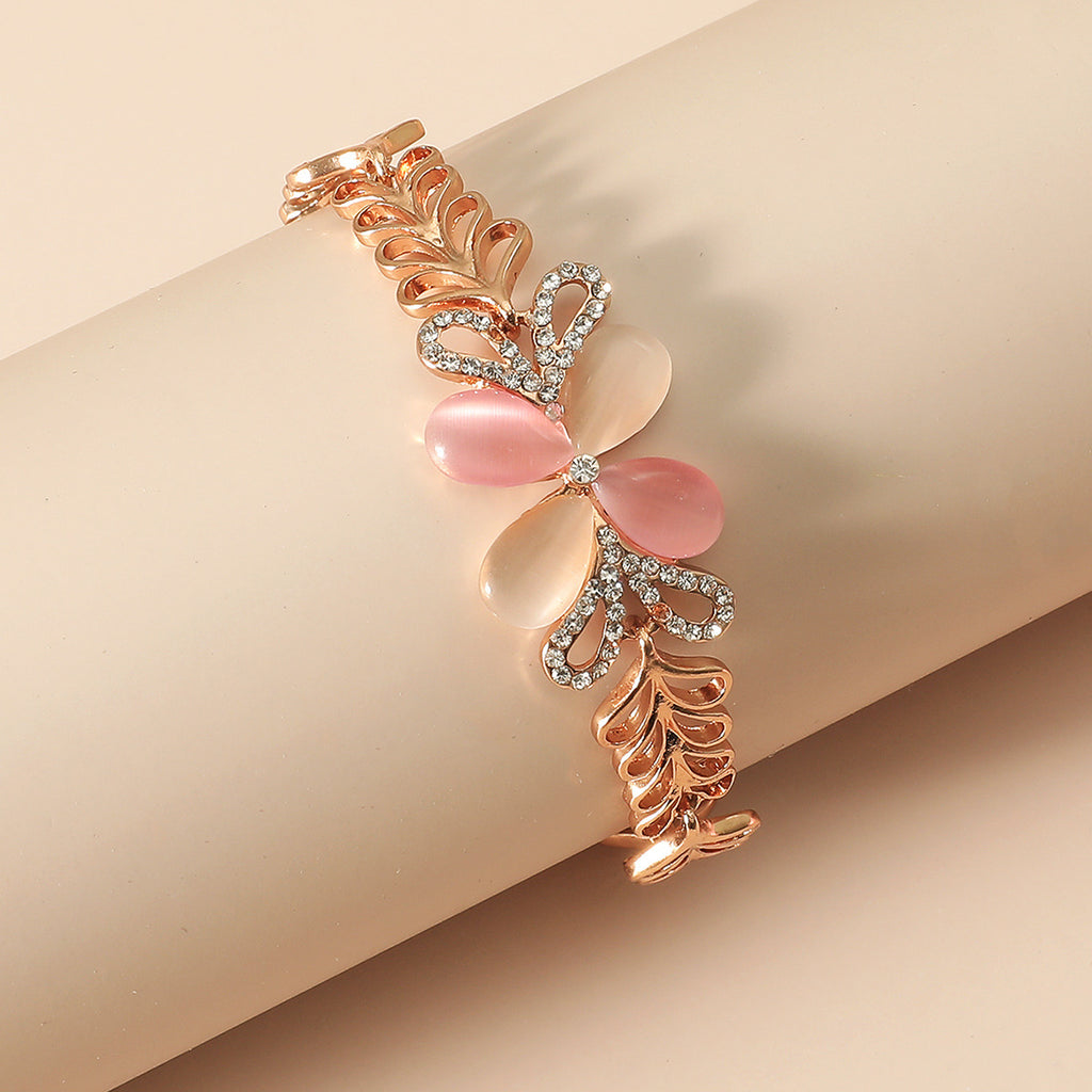 Fashionable Hollow Leaf Cat's Eye Stone Bracelet for Women