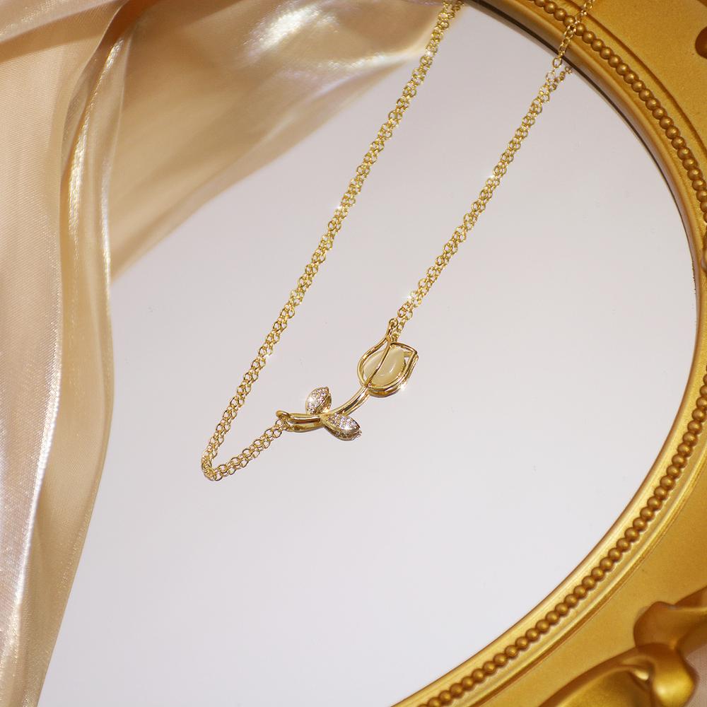 Korean Chic Rose Pendant Cat Eye Necklace